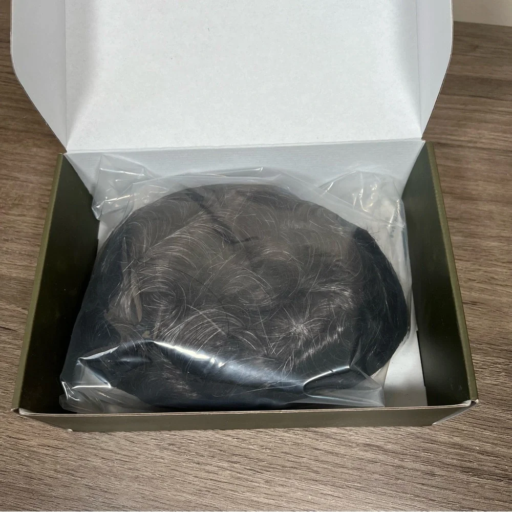 Dark Brown with Gray Human Hair Wavy 8x10 Inch Toupee Hair System